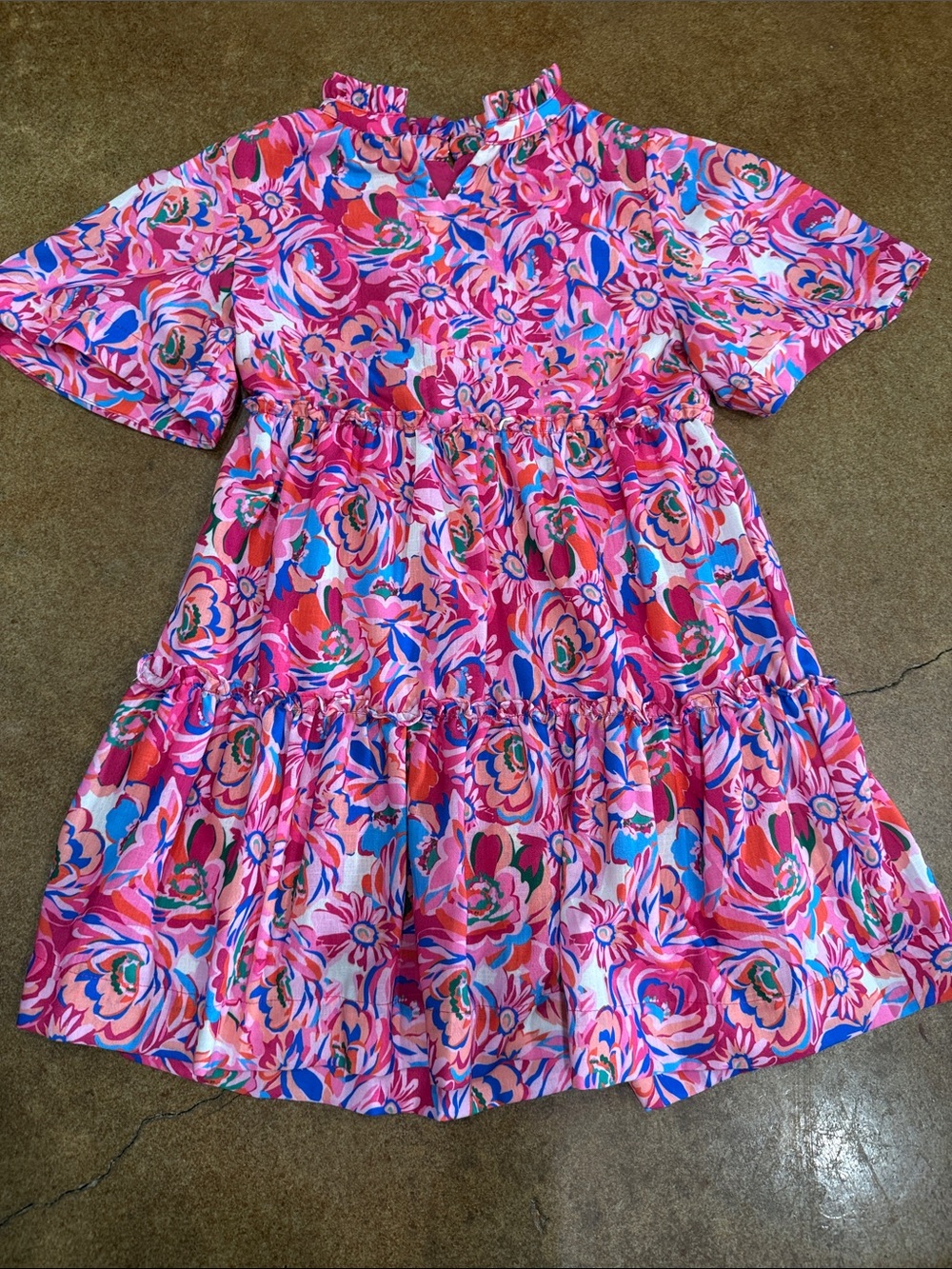 Shop the Mint Girls' Bright Pink Floral Tiered Casual Dress